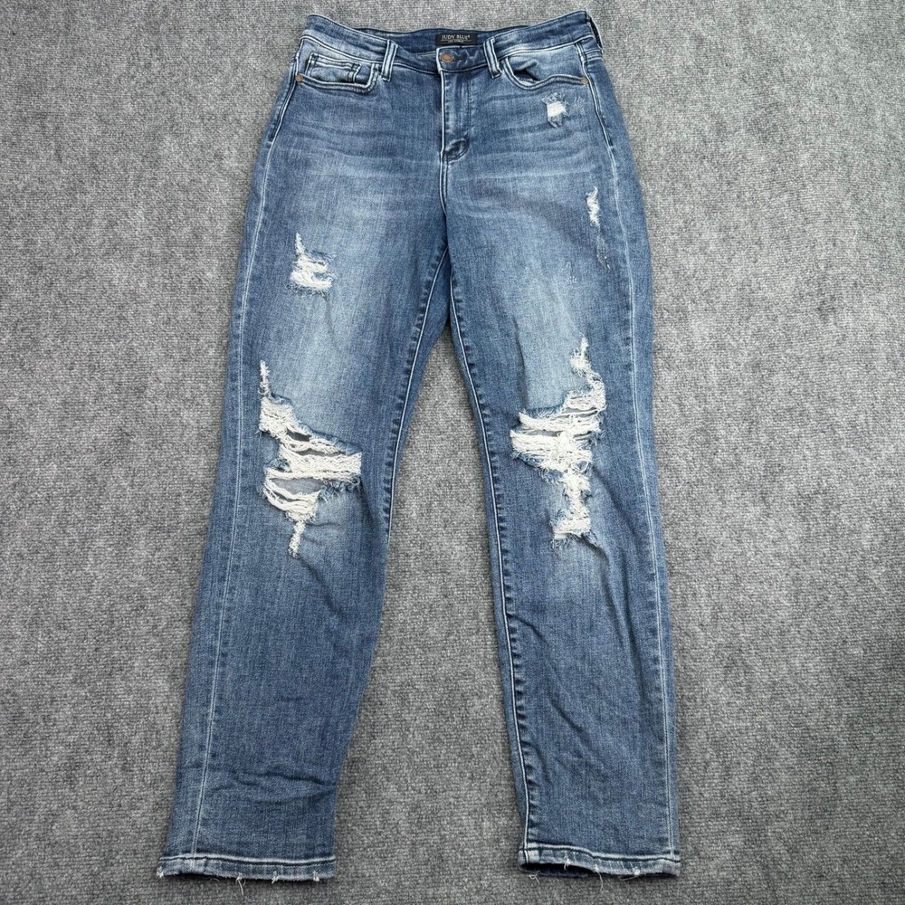 JUDY BLUE Jeans Womens 5 27 (Fits 30x29) Blue Boyfriend Fit‎ Destroyed Denim